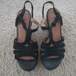 Clark's Black Wedge Sandals - Size 8